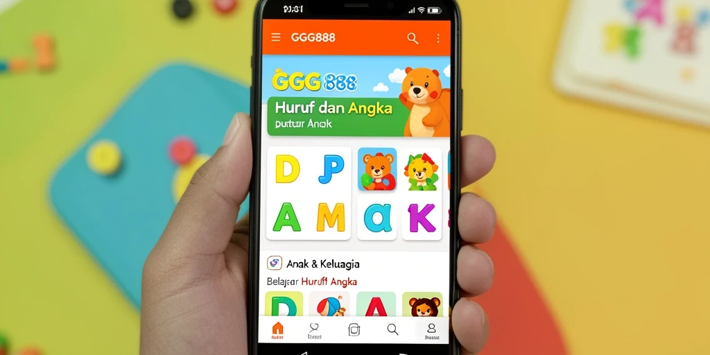 Antarmuka aplikasi GGG888 yang ceria dan edukatif untuk anak.