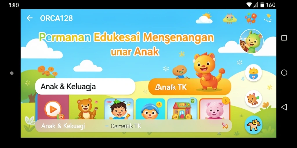 Tampilan antarmuka menyenangkan dari ORCA128 untuk Game Anak TK.